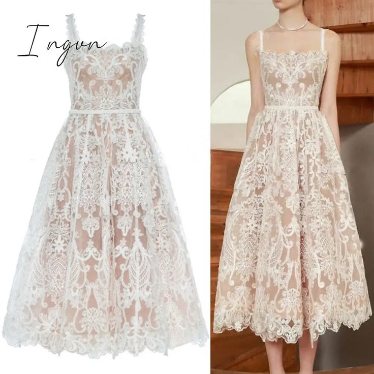 Ingvn - Boho Woman Dresses 2023 Summer Embroidery Runway Backless Sexy Party Dress Beach Sleeveless White Spaghetti Strap Dress For Banquet, Spring Banquet Dress With Spaghetti Straps, Backless Lace Dress For Banquet, Backless Lace Dress For Banquets, Lace Backless Dress For Banquets, Summer Strapless Midi Dress For Banquet, Strapless Summer Midi Dress For Banquet, White Summer Midi Dress For Banquet, Lace Midi Dress For Prom In Summer