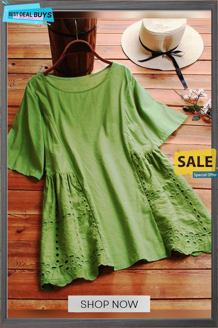 Crew Neck Cotton Boho Plain T-shirt Green Relaxed Fit T-shirt With Half Sleeves, Green Half Sleeve Summer Tops, Green Graphic Print Short Sleeve Blouse, Green Short Sleeve Blouse With Graphic Print, Green Blouse With Graphic Print And Short Sleeves, Solid Color Half Sleeve Tops For Spring, Spring Solid Color Half Sleeve Tops, Green Solid Color T-shirt For Summer, Green Cotton Crew Neck Short Sleeve Top