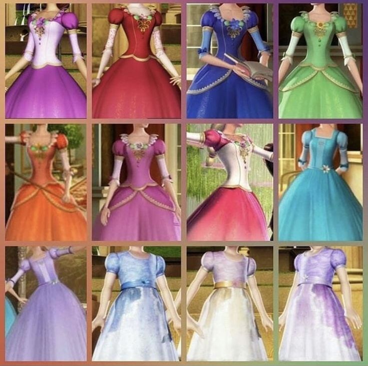 there are many different dresses for barbie dolls