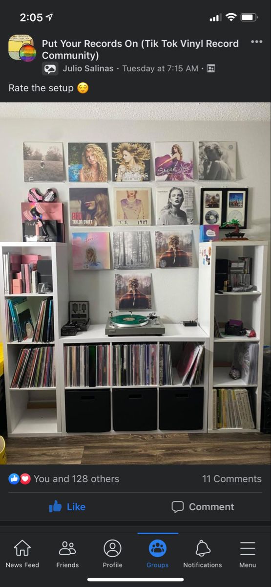 an image of a room with records on the shelves