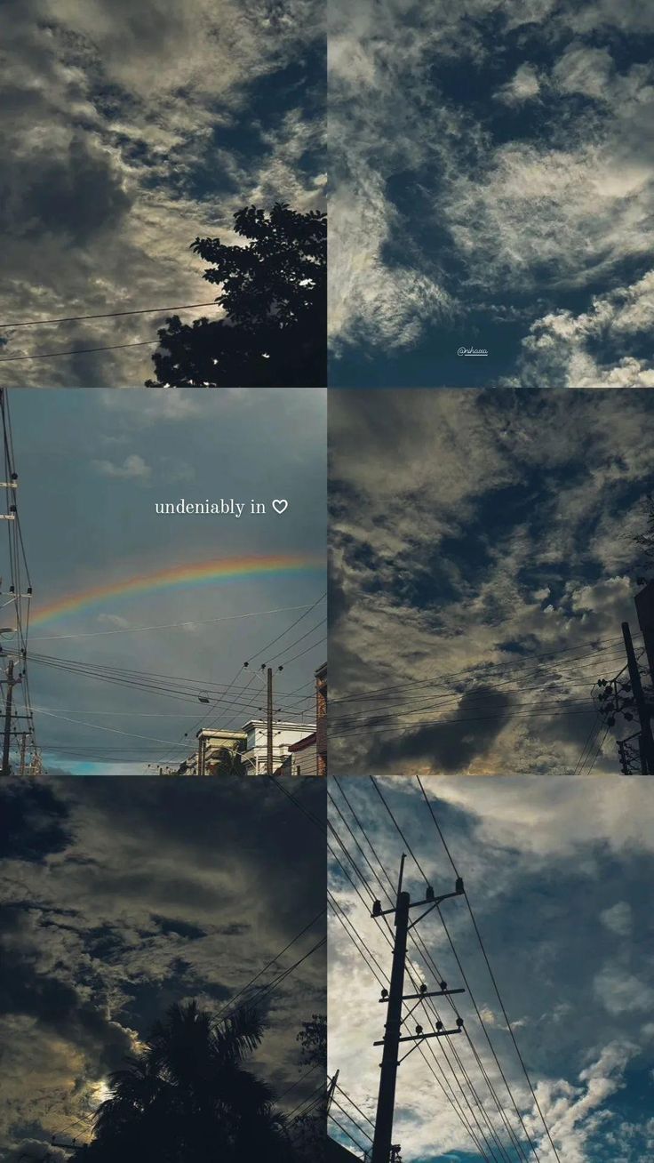 the sky is full of clouds and power lines in different stages of being photographed with multiple exposures