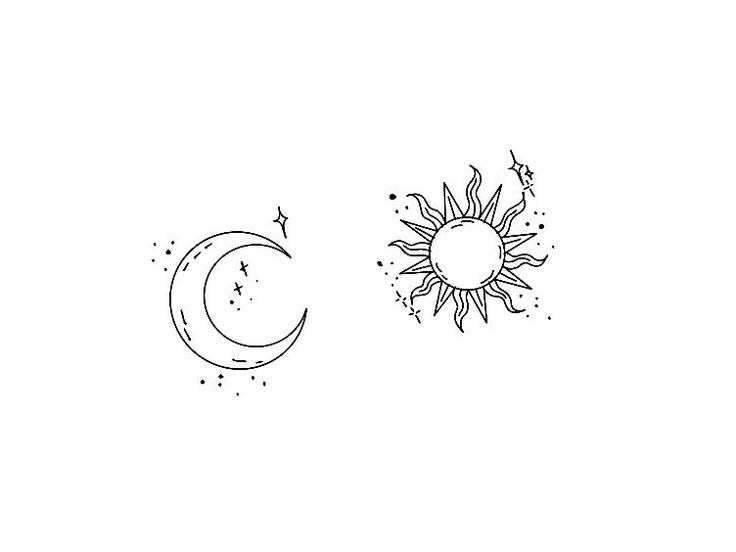 the sun and moon are drawn in black ink