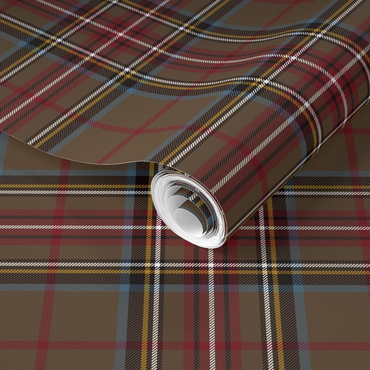 a brown and red plaid wallpaper with white trim