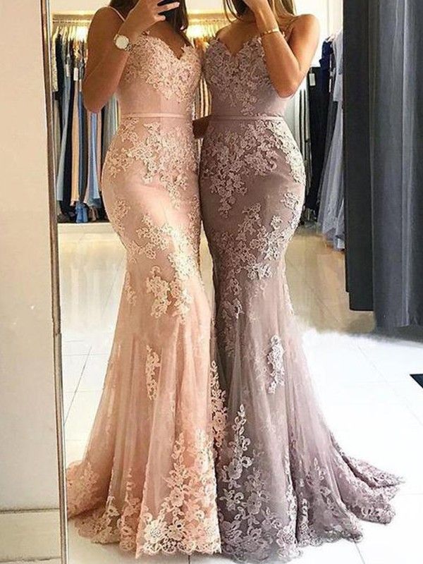 Sheath Spaghetti Straps Sleeveless Sweep/Brush Train With Lace Tulle Dresses Green Mermaid Prom Dress, Dresses With Lace, Mermaid Prom Dresses Lace, Mauve Dress, فستان سهرة, Lace Mermaid, Pageant Dress, Mermaid Evening Dresses, Tulle Prom Dress