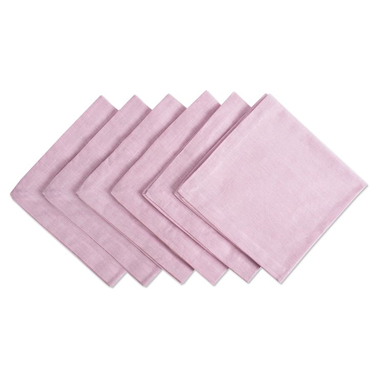 six pink linen napkins on a white background