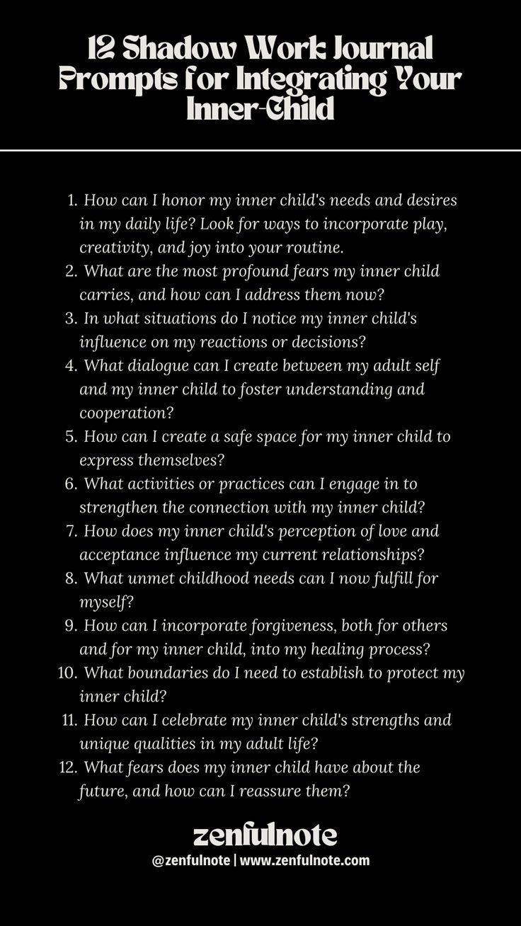 Integrating your inner child into your adult life is a step in shadow work, aimed at healing childhood wounds and embracing a fuller, more authentic self. This process involves recognizing, accepting, and nurturing the childlike aspects of your personality, leading to greater self-awareness and emotional well-being. Approaching these questions with compassion and curiosity can facilitate a deep and meaningful connection with your inner child, leading to significant personal growth and healing. Healing Childhood Wounds, Healing Childhood, Childhood Wounds, Shadow Work Journal Prompts, Work Journal Prompts, Shadow Work Journal, Growth And Healing, Journal Topics, Healing Journaling