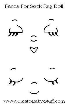 faces for sock rag doll with eyes and hearts on the cheeks, drawn by creat baby stuff