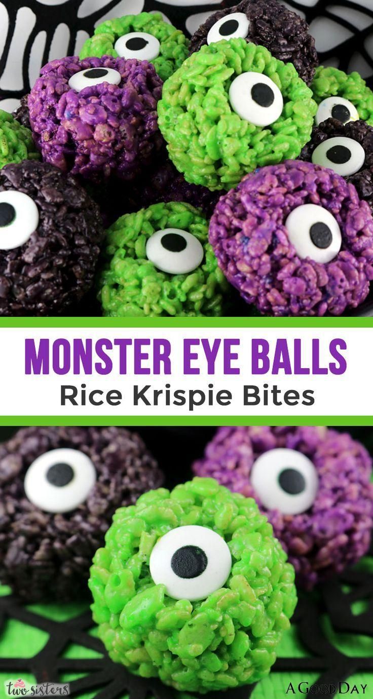 monster eye balls with rice krispie eyes on them