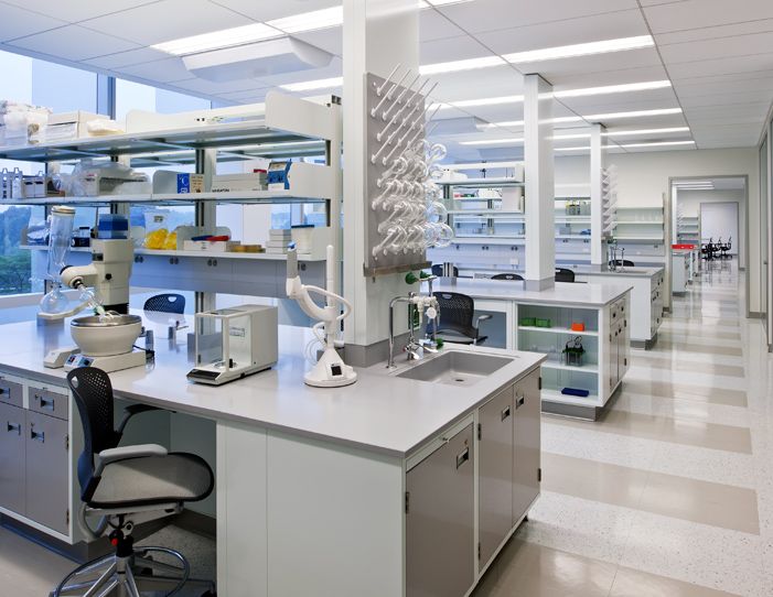 a lab filled with lots of white counter top space