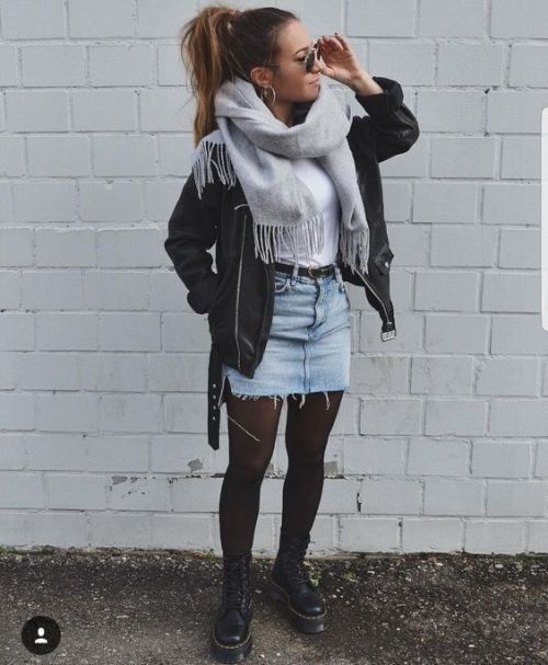 30 cute outfits Svarta Outfits, Vestiti Edgy, Denim Skirt Outfits, Winter Skirt Outfit, Grey Scarf, Cute Winter Outfits, Ținută Casual, Business Outfit, Mode Inspo