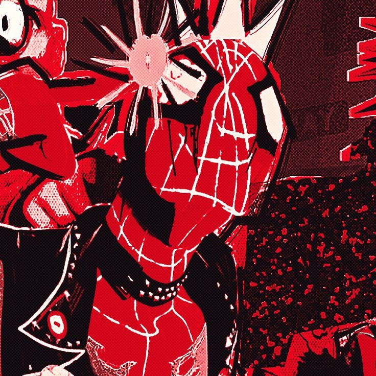 a red and black drawing of a spider man