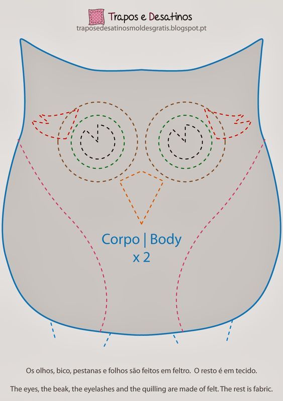 the sewing pattern for an owl's head is shown