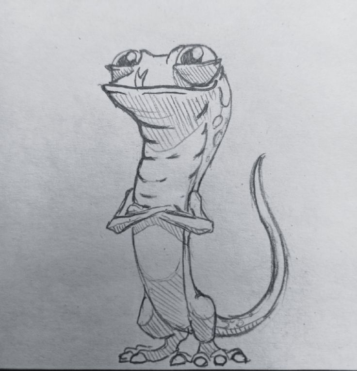 a drawing of a lizard with glasses on it's head and legs, holding a knife