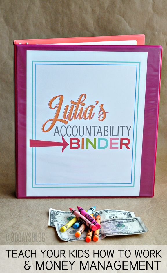 a binder with candy and money on it, next to the words teach your kids how to work and money management