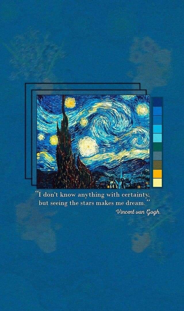 the starry night painting is shown in blue