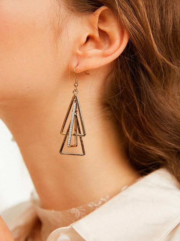 Sku CY-!24685 Material Alloy Feature Geometric Occasion Casual Type Earrings Accessories Color GOLD COLOR Size chart: Please consult the size chart we provide for this item's measurements to help you decide which size to buy. Please note: There may be 1-3cm differ due to manual measurement. Trendy Triangle Gold Jewelry, Trendy Gold Triangle Jewelry, Trendy Triangular Gold Jewelry, Trendy Triangle-shaped Gold Jewelry, Gold Dangle Hoop Earrings In Alloy, Trendy Gold Triangle Earrings, Triangle Gold Metal Earrings, Gold Triangle Metal Earrings, Gold Triangle Metal Jewelry