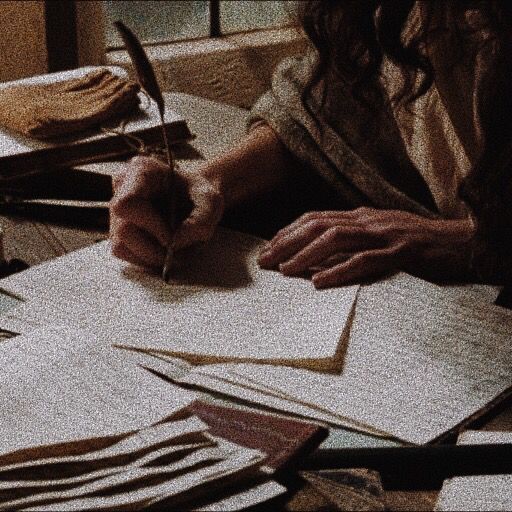 a person is writing on paper with a pen and some papers next to them that are sitting on a table