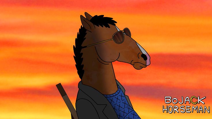 a cartoon horse wearing glasses and a sweater with the words bojaak horsesman on it