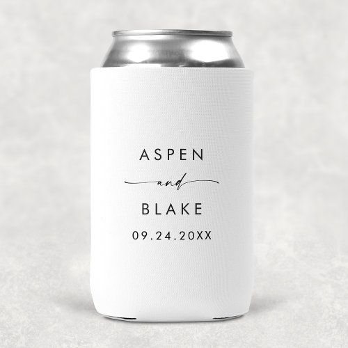 a white can cooler with the words aspen and blake printed on it's side