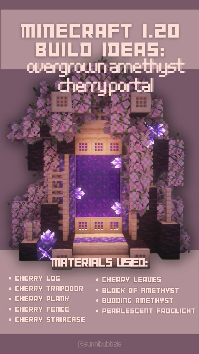 an advertisement for the minecraft build idea, with purple flowers growing out of it