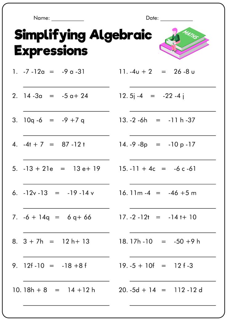 the worksheet for simplifying algebraic expressions is shown in black and