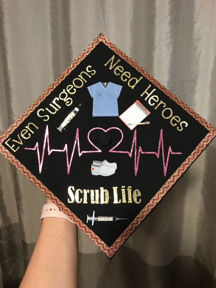 a graduation cap with the words scrub life written on it and nurse's accessories