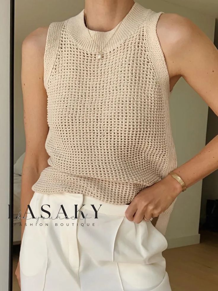 Lasaky - Everyday Essential: Crew Neck Relaxed Fit Sleeveless Tank Top Spring T Shirts, Jeans Overall, Fits Clothes, Silk Camisole, Maxi Robes, Knit Sleeve, Solid Clothes, Top Fabric, Knitted Tank Top