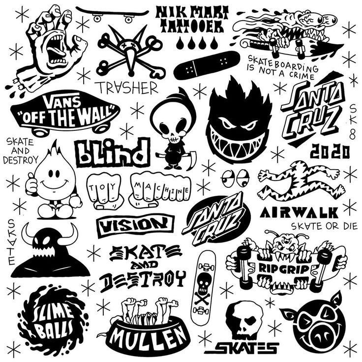 various black and white stickers on a white background