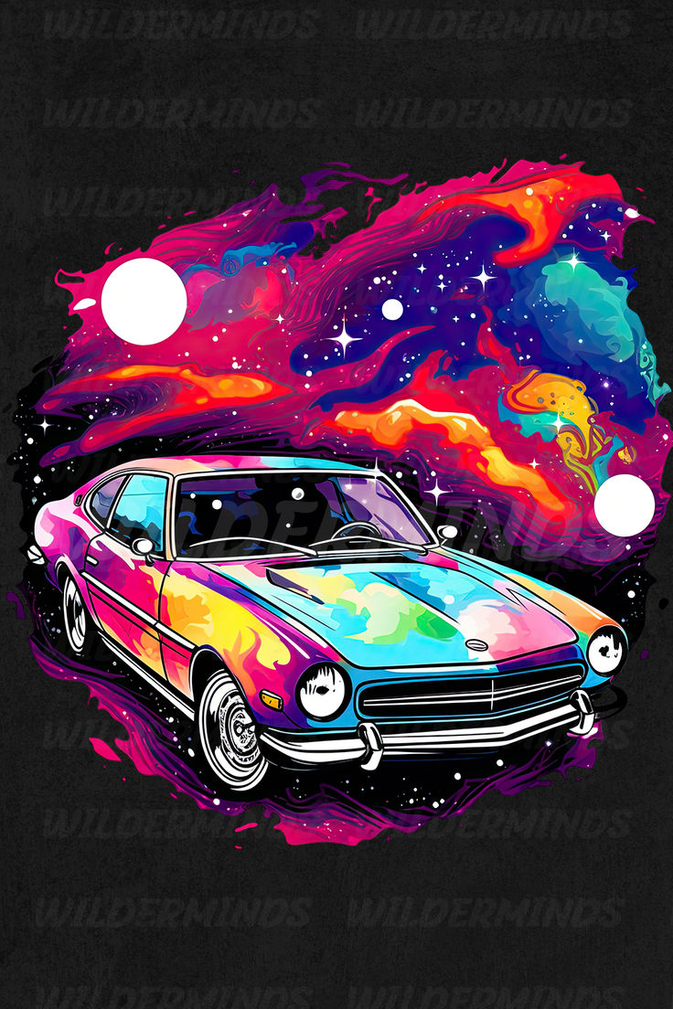 colorful design of a vintage car in space, cartoon style Trippy Artwork, Space Car, Fractal Patterns, Graphic Designs, Car Design, Sublimation Designs, Svg Files, Digital Design, Color Design