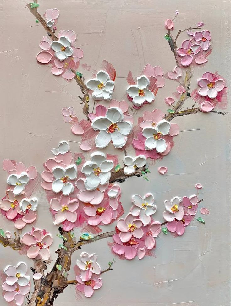 a painting of pink and white flowers in a vase