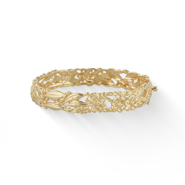 41516 - 14K Yellow Gold - Flowers of the Islands Hinged Bangle Heirloom Gold Hinged Bracelets, Heirloom Gold Hinged Bracelet, Yellow Gold Hinged Round Bracelet, Fine Jewelry Yellow Gold Bracelets With Spring Ring Clasp, Hinged 14k Gold Bracelet For Anniversary, Yellow Gold Hinged Bracelet, Yellow Gold Bangle Bracelet With Spring Ring Clasp, Hinged 14k Gold Round Bracelets, Formal Hinged Yellow Gold Bangle