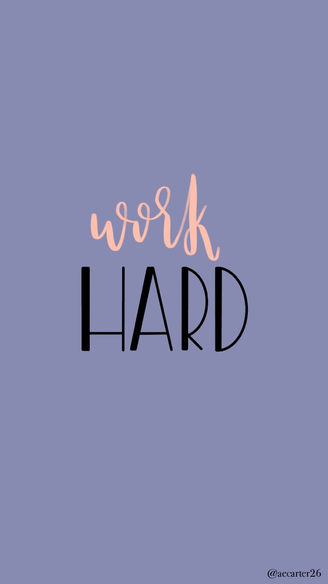 the words work hard in pink and black on a blue background with an orange outline