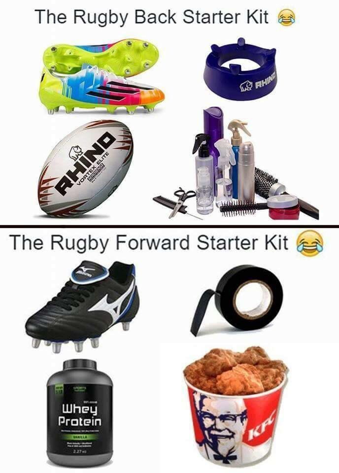 the rugby team's gear is displayed in two separate pictures, one with a ball and