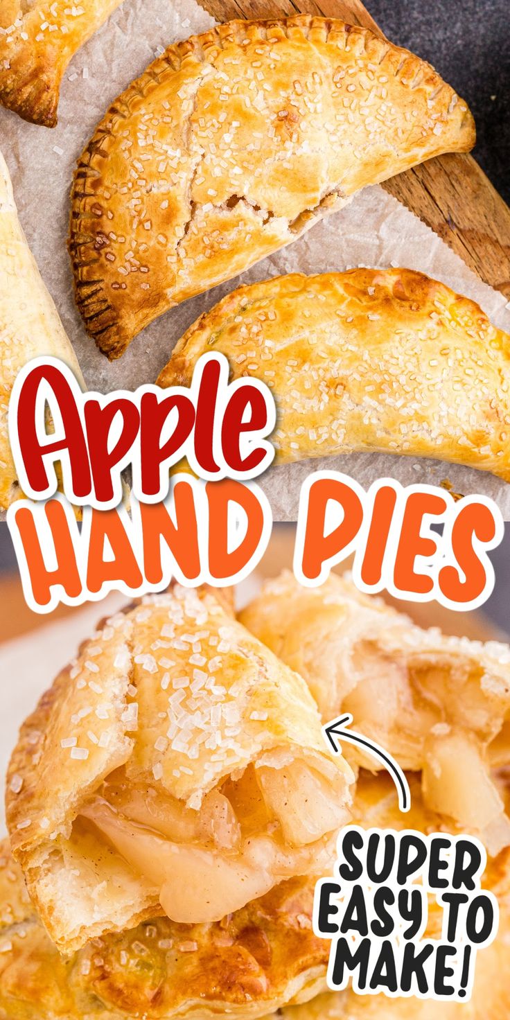 an advertisement for apple hand pies on a plate