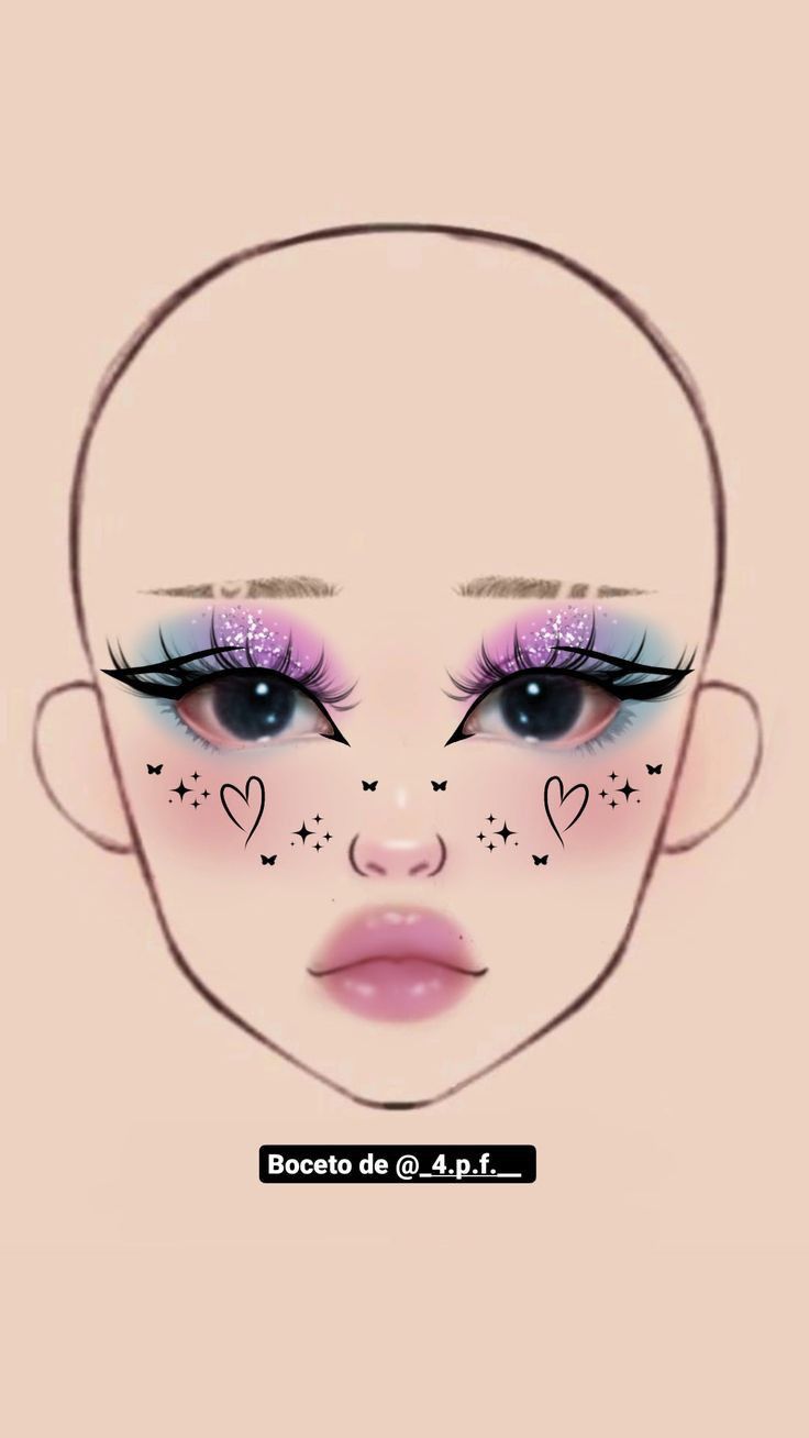 Makeup Look Drawing, Face Chart Makeup Ideas, Makeup Looks Drawing, Makeup Ideas Drawing, Kawaii Makeup Aesthetic, Makeup Chart, Face Chart Makeup, Halloweenský Makeup, Makeup Charts