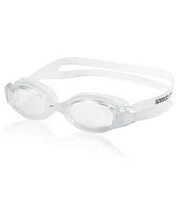 a pair of swimming goggles with clear lenses on the front and side of the goggles