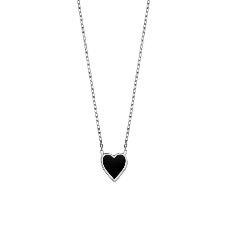 A bold splash of deep black contained within soft curves and a sharp point, this classic charm necklace is equal parts sweet and sass–just like you. Wear with our Bae Got Bling Ring in Onyx Dip and Happy Heart Necklace in Onyx for a complete look or mix and match to give your ensemble some extra love. 14k gold plated sterling silver 16-18" Adjustable in length Black Necklace With Adjustable Chain For Valentine's Day, Black Sterling Silver Heart Necklace, Classic Black Enamel Necklaces For Gifts, Black Heart Pendant Necklace With Adjustable Chain, Black Heart Pendant Jewelry For Formal Occasions, Everyday Black Pendant Necklace, Black Charm Necklaces For Valentine's Day, Black Charm Necklace With Adjustable Chain, Elegant Black Heart Necklace With Adjustable Chain