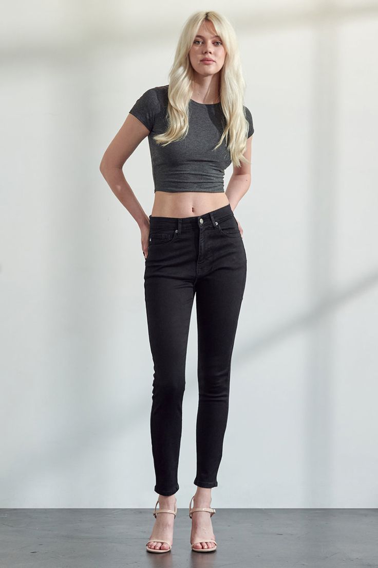 The High-Rise Ankle-Length Skinny Jeans in Jet Black are a must-have addition to your wardrobe. These jeans feature a comfortable and casual fit that is perfect for everyday wear. Features: Pockets Length: Ankle-length Material: 61% tencel, 37% cotton, 2% spandex Stretch: Moderate stretch Care instructions: Machine wash cold. Tumble dry low. True to Size Fit Product measurements: 1: waist 12 in, front rise 10 in, back rise 15 in, hip 16 in, thigh 9 in, knee 6 in, calf 6 in, leg opening 6 in, ins Versatile Black Jeans For Fall, Everyday High Rise Black Pants, High Rise Black Pants For Everyday, Versatile High Rise Black Jeans, Black High Rise Versatile Jeans, Versatile Black High Rise Jeans, Versatile Black High-rise Jeans, Versatile Black Mid-rise Jeans, Casual High Stretch Black Jeans