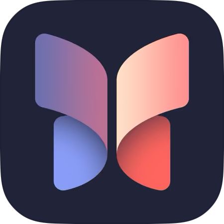 the logo for an app that is designed to look like a butterfly, with two different colors