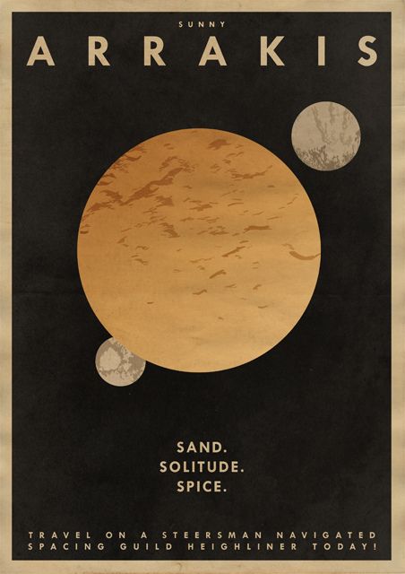 an old poster with three planets on it