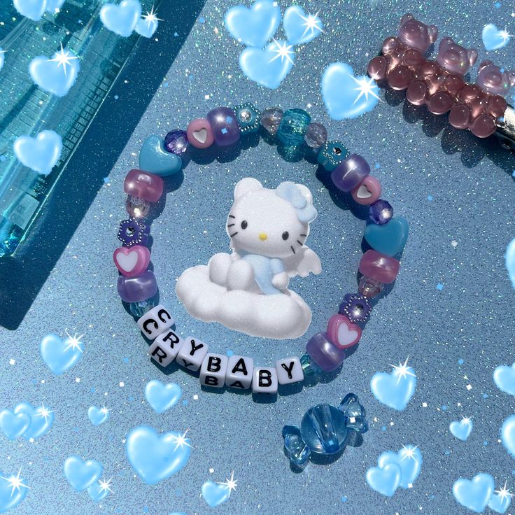 crybaby beaded bracelet 😢  details ❥ approximately 6.5 inches & super stretchy 🐛 ❥ can be adjusted to your sizing :) 🌈 ❥ want this same design but want it to say something else? i can do that 🍄 Kawaii Kandi Bracelets, Cute Name Bracelet With Colorful Beads, Cute Blue Beaded Bracelets For Birthday, Cute Beaded Bracelets With Letter Beads, Cute Beaded Charm Bracelet, Cute Blue Stretch Bracelet For Birthday, Cute Hypoallergenic Blue Beaded Bracelets, Cute Blue Stretch Bracelet With Colorful Beads, Cute Hypoallergenic Charm Bracelet With Round Beads