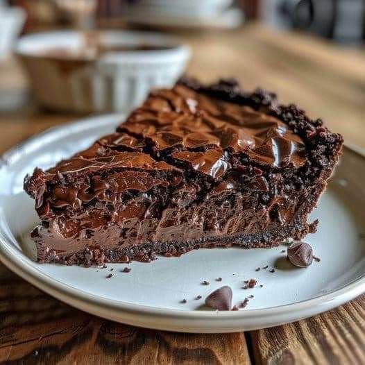 a piece of chocolate cake on a white plate