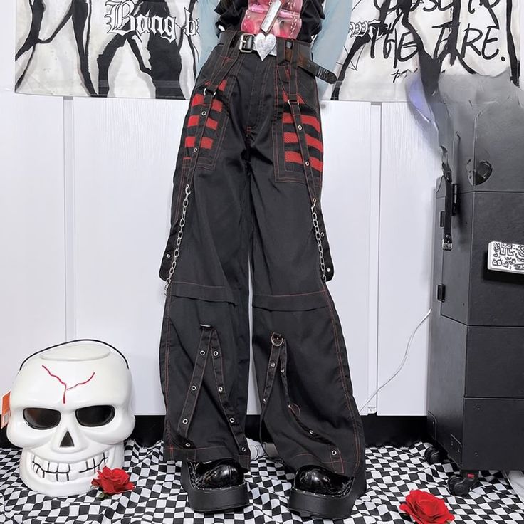 Gothic Electro Baggy Pants - Vedlit Summer Y2k Outfits, Rave Pants, Dark Punk, Gothic Pants, Club Outfits For Women, Oversized Pants, Edgy Style, Baggy Pants, Blood Red