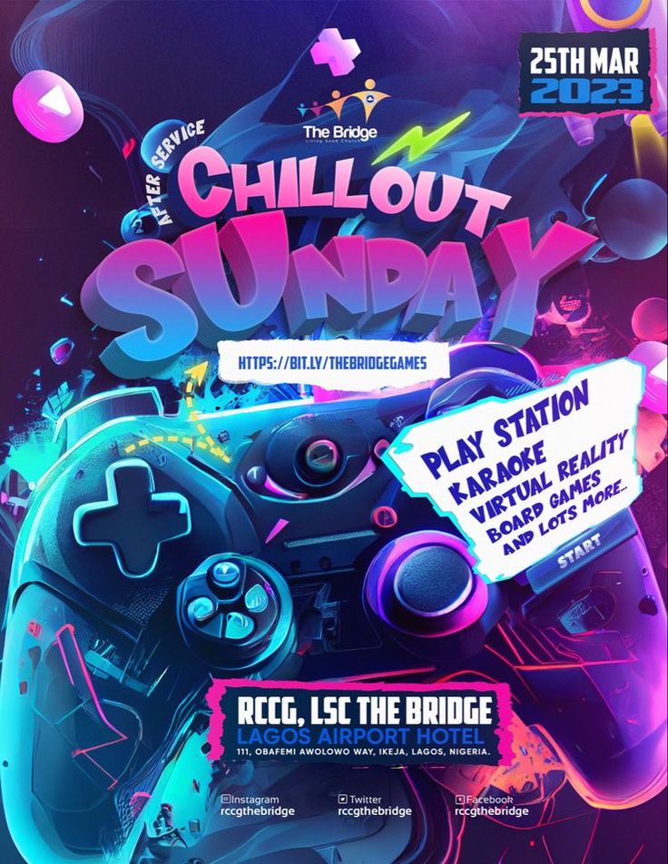 the flyer for chillout sunday with an image of a video game controller