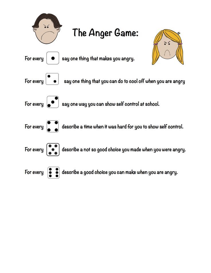 the anger game worksheet with two faces and four dices on each side