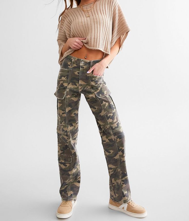 HIDDEN Tracey Camo Cargo Straight Stretch Jean - Blue 26/31, Women's Camo High rise Slightly fitted through the hip and thigh 14 bottom opening Destruction details. This quality denim is hand-finished for a unique look. It will wear like your favorite jeans, with each hole and tear continuing to destruct over time. You will love the comfort of this denim that has the look and feel of years of wear. . 94% Cotton 5% Recycled Polyester 1% Spandex. Machine wash cold. Do not bleach. Tumble dry low. I Jean Fits, Womens Cropped Jeans, Womens Camo, Graphic Dress, Backless Maxi Dresses, Shopping Trip, Online Accessories, Favorite Jeans, Stretch Jeans