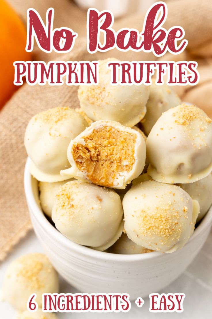 no bake pumpkin truffles in a white bowl