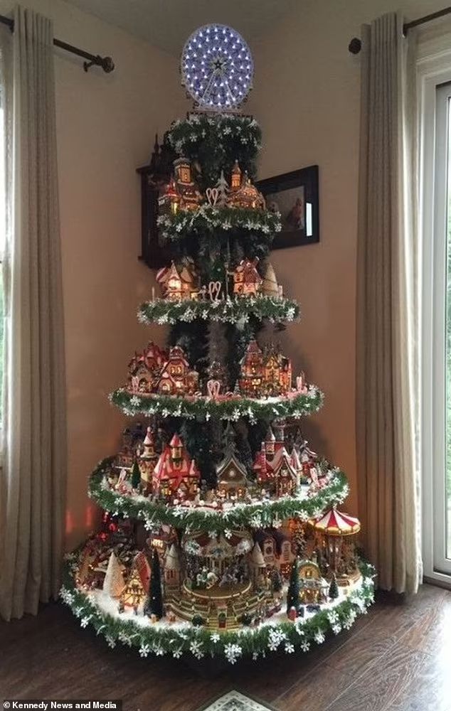 a christmas tree is decorated with ornaments and lights