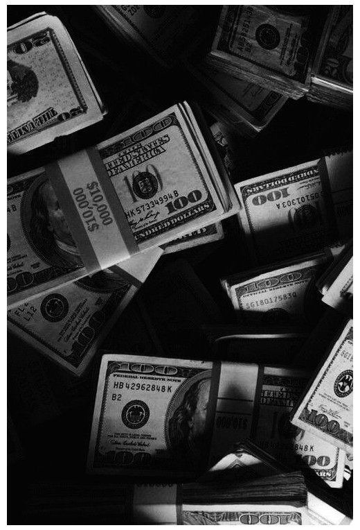 black and white photograph of dollar bills