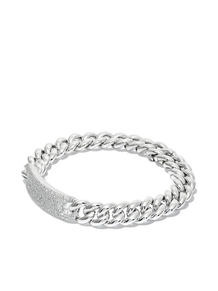 18kt white gold clasp fastening round cut diamonds curb chain highly polished Elegant White Gold Diamond Bracelet With Curb Chain, Elegant Diamond Bracelet With Curb Chain, Elegant Silver Cuban Link Diamond Bracelet, Luxury White Gold Cuban Link Chain Bracelet, Diamond Curb Chain Bracelets For Formal Occasions, White Gold Cubic Zirconia Chain Link Bracelet, Luxury White Gold Cuban Link Bracelet For Formal Occasions, Formal Luxury White Gold Cuban Link Bracelet, White Gold Cuban Link Bracelet With Vvs Clarity